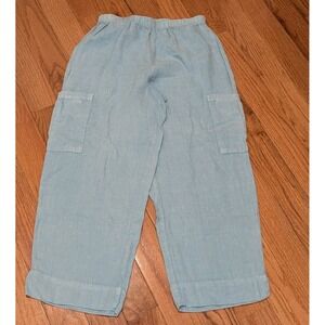Coastal Cottagecore Linen Crop Cargo Pants Sky Blue Hot Cotton Size S